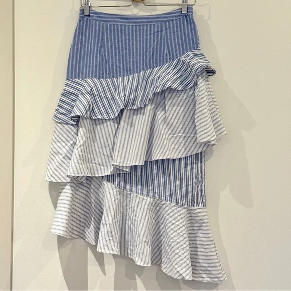 Urban Outfitters Blue Striped Laura Tiered Ruffle Midi Skirt, Size M, 100%Cotton - Picture 3 of 10